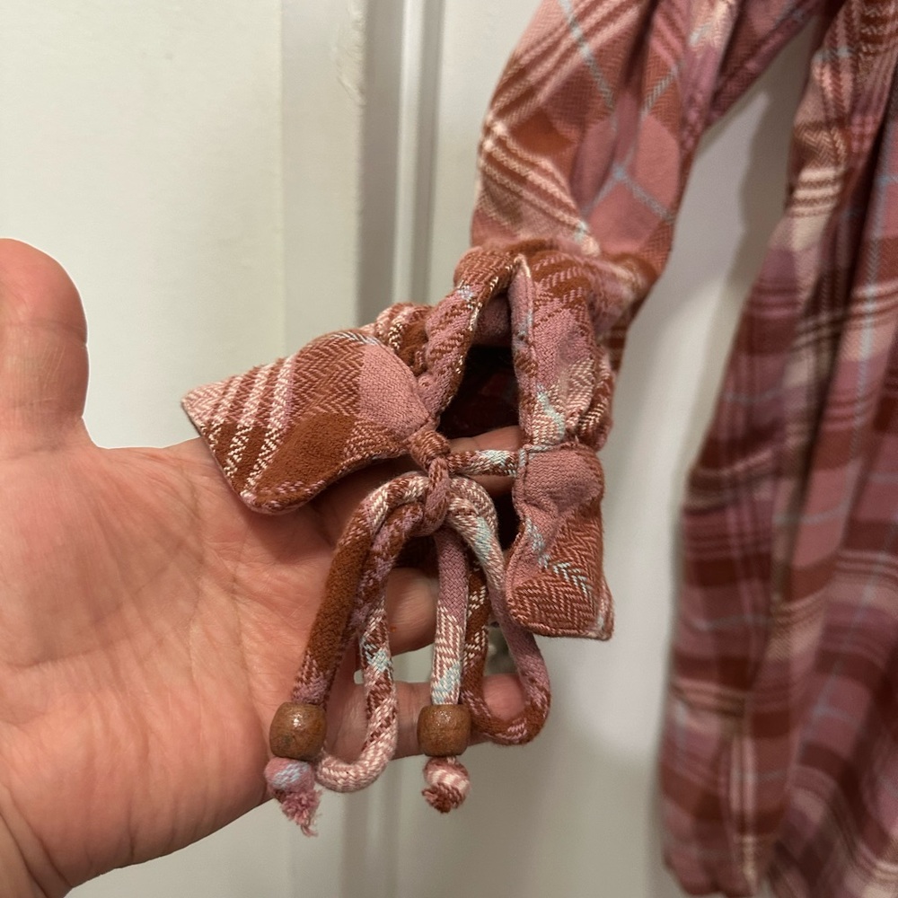 Free People Zoey Plaid Shirt Dress in Pink and Brown Sz XS - Picture 7 of 7